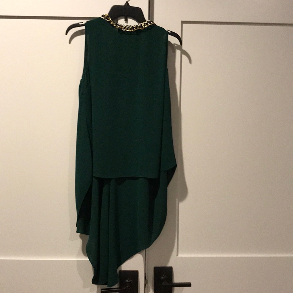 Green Greylin blouse with gold chain neckline